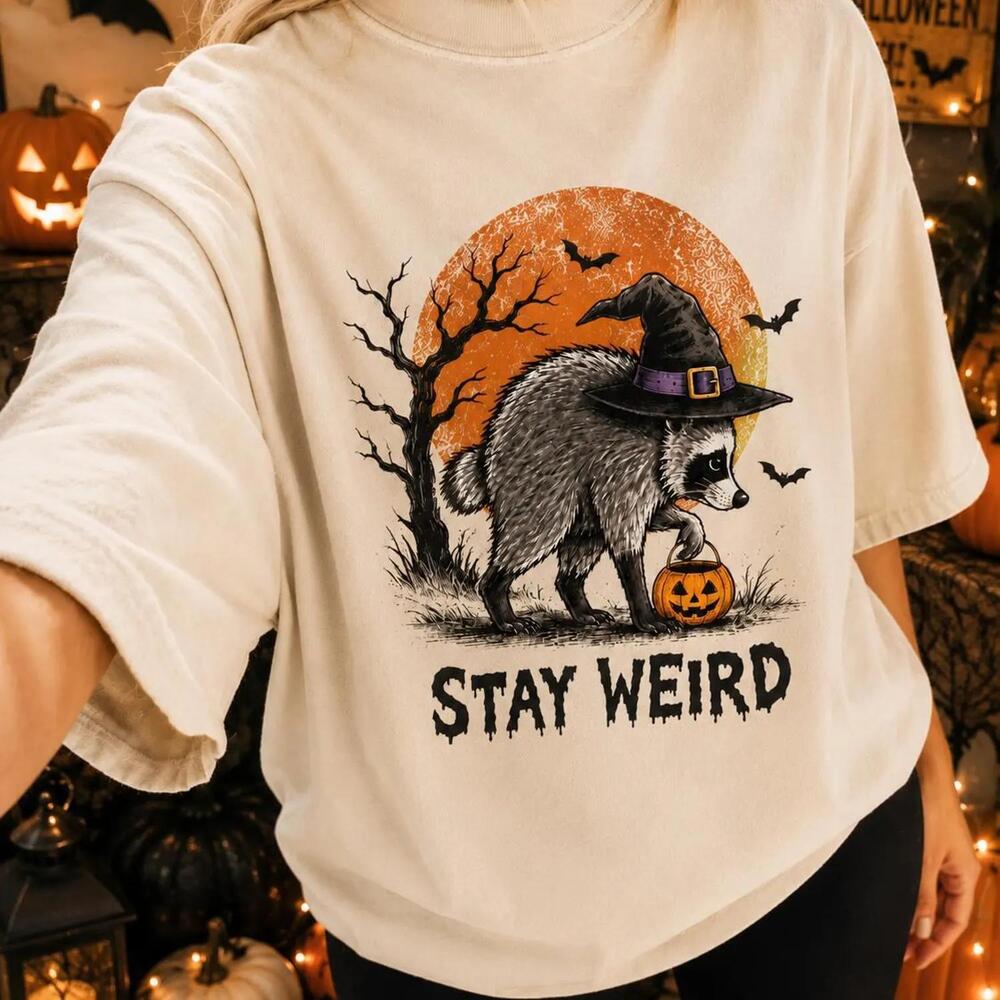 Stay Weird Funny Raccoon Halloween Shirt, Viral Raccoon Meme Tee